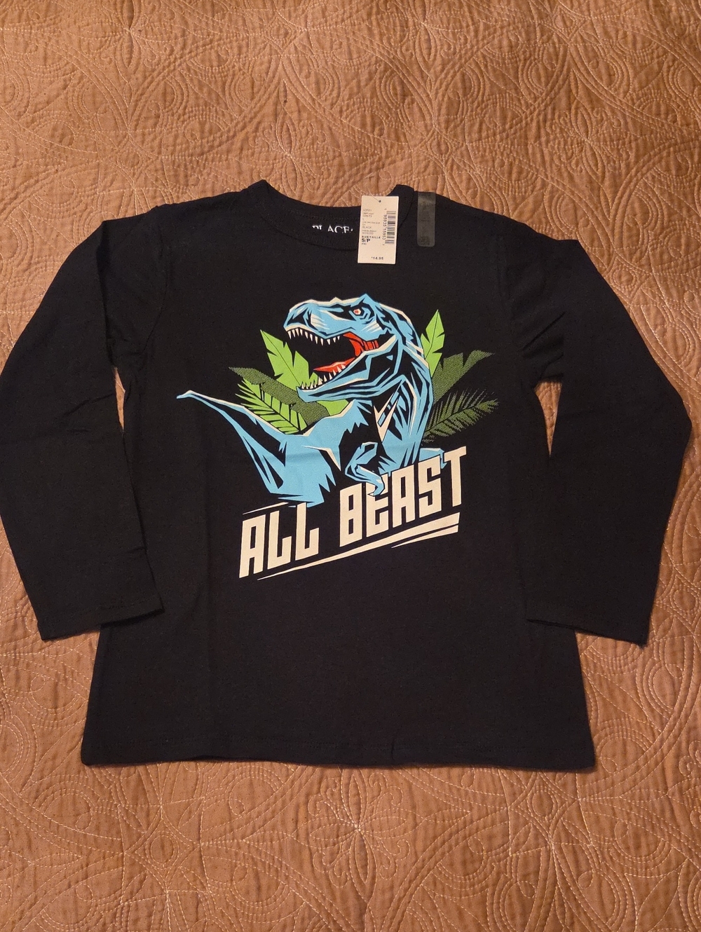 The Children's Place Black Long-Sleeve Tee with Blue Dinosaur Graphic